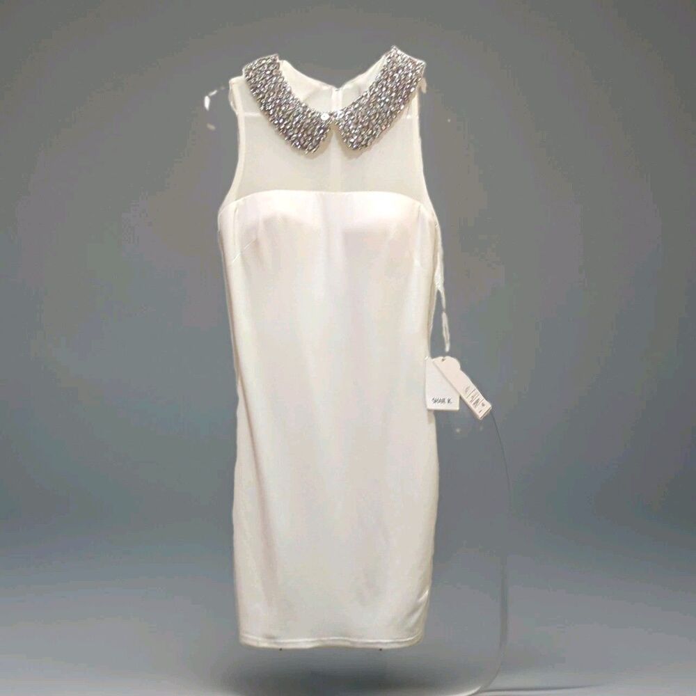 NWT SHAIL K. Women’s Ivory Solid Sleeveless Bodycon Short Beaded Dress Size 4